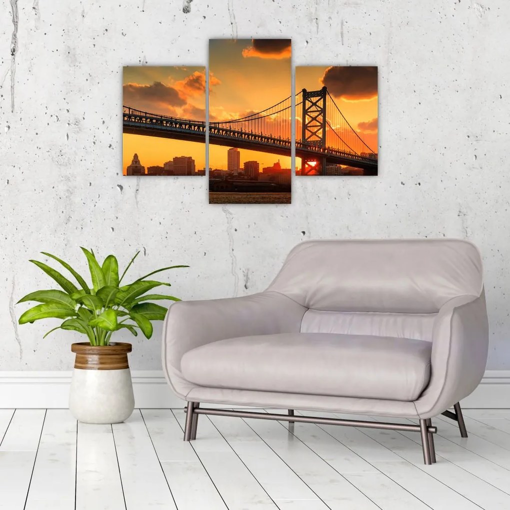Tablou - Apus de soare peste Podul Ben Franklin, Philadelphia (90x60 cm)