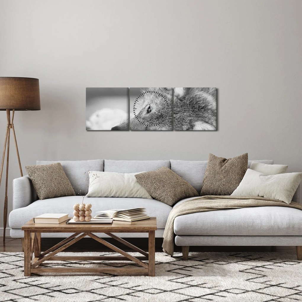 Tablou - Lup,alb-negru (cu ceas) (90x30 cm)