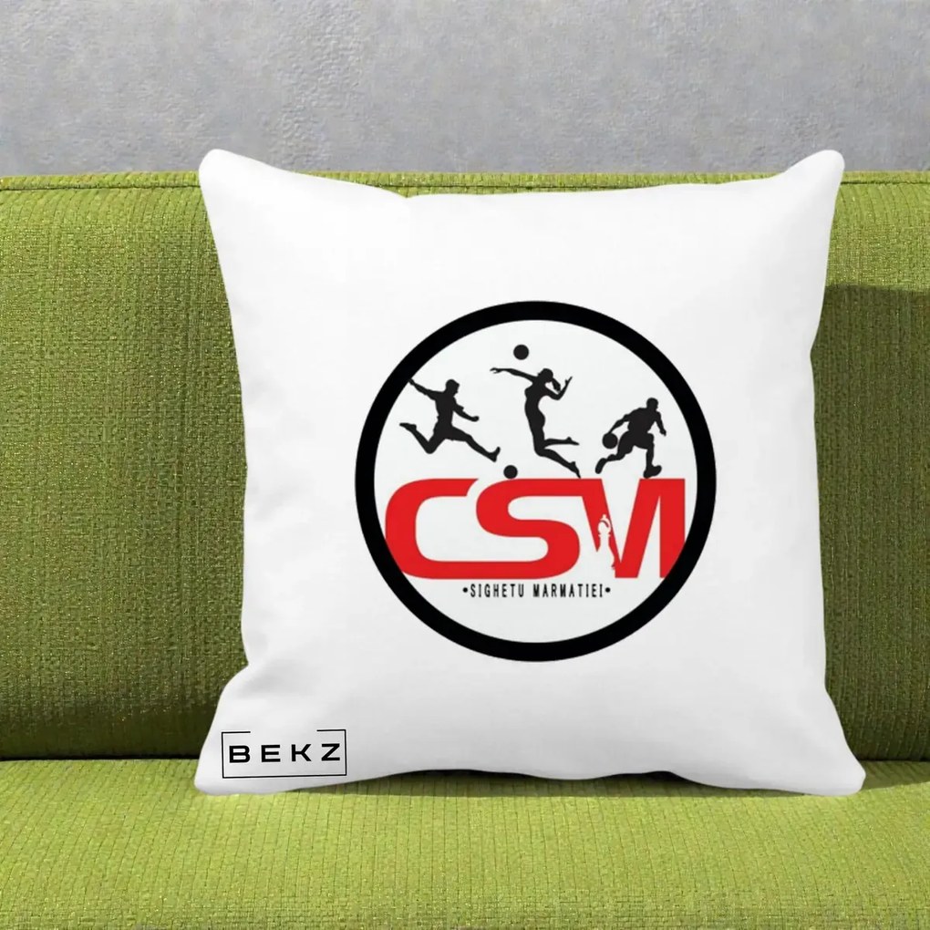Perna Personalizata CSM Sighetu Marmatiei Sport, 40x40 cm, Alba Mata, Husa Detasabila, Perna Inclusa, BEKZ®
