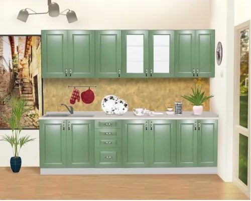 Bucatarie Zebra 260 cm din MDF Verde cu blat termoizolant imitatie marmura
