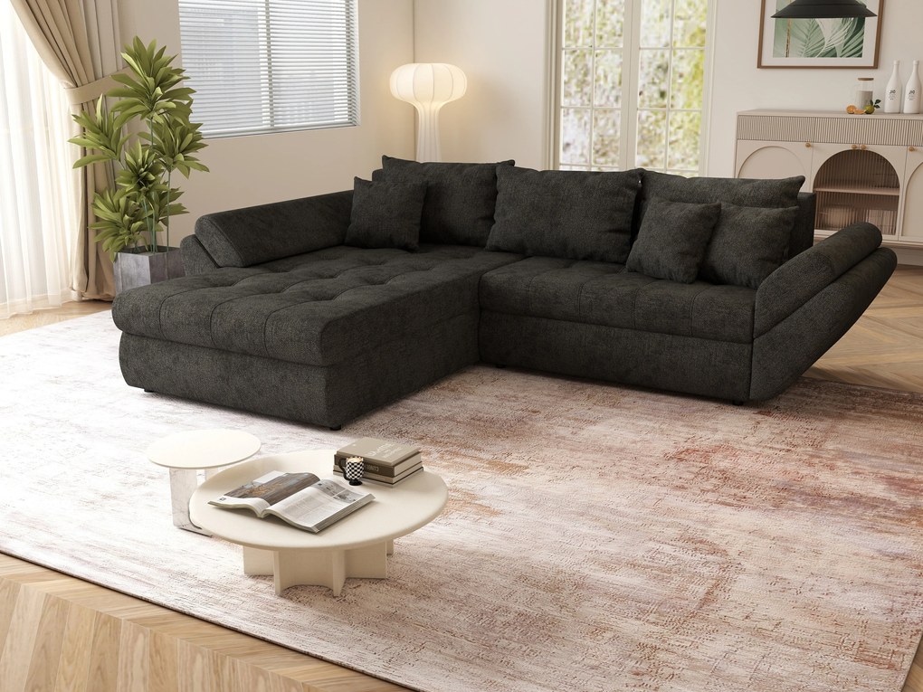 Colțar extensibil dumonde cu ladă de depozitare si sezut confortabil din spuma high-density, Loana Enjoy Black II 270x185 cm