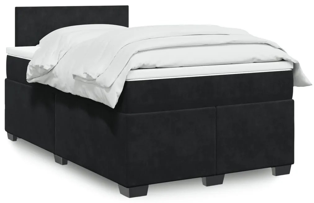 vidaXL Pat box spring cu saltea, negru, 120x200 cm, catifea