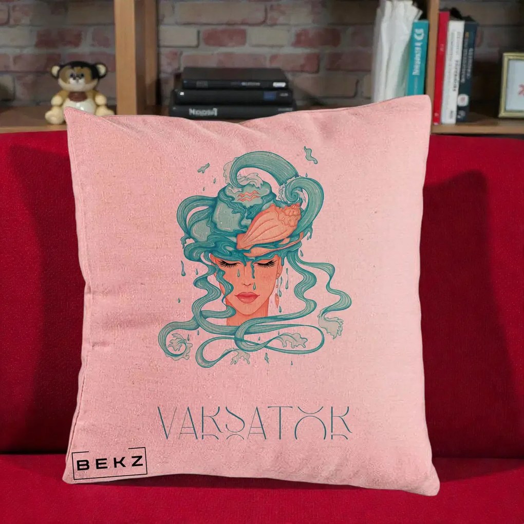 Perna Personalizata Zodiac Varsator Cowgirl, 40x40 cm, Roz, Husa Detasabila, Perna Inclusa, BEKZ®