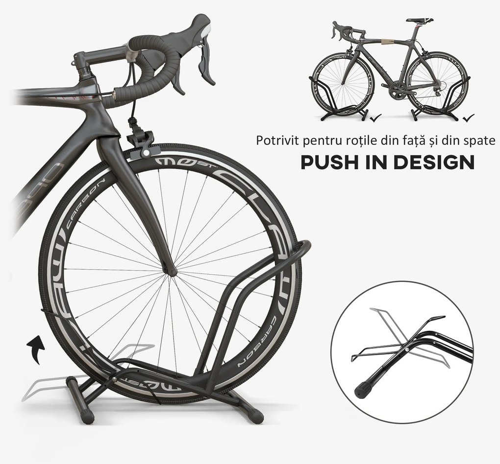 SPORTNOW Cavalet pentru Biciclete pentru Anvelope, Suport de Bicicletă de Podea din Oțel, 59x41x38 cm, Negru | Aosom Romania