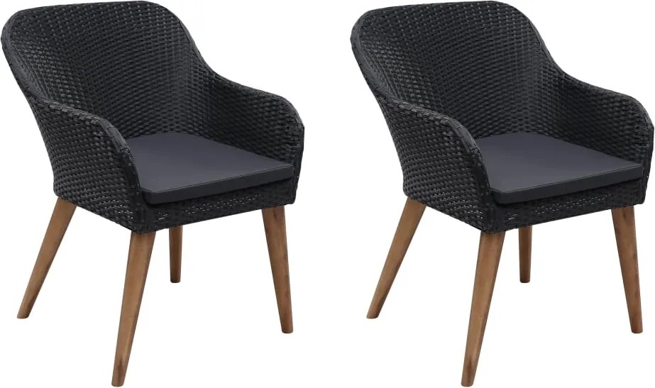 vidaXL Scaune de exterior cu perne, 2 buc., negru, poliratan