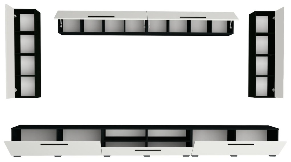 Living haaus Haga V6, Alb Lucios/Negru, MDF, L 360 cm