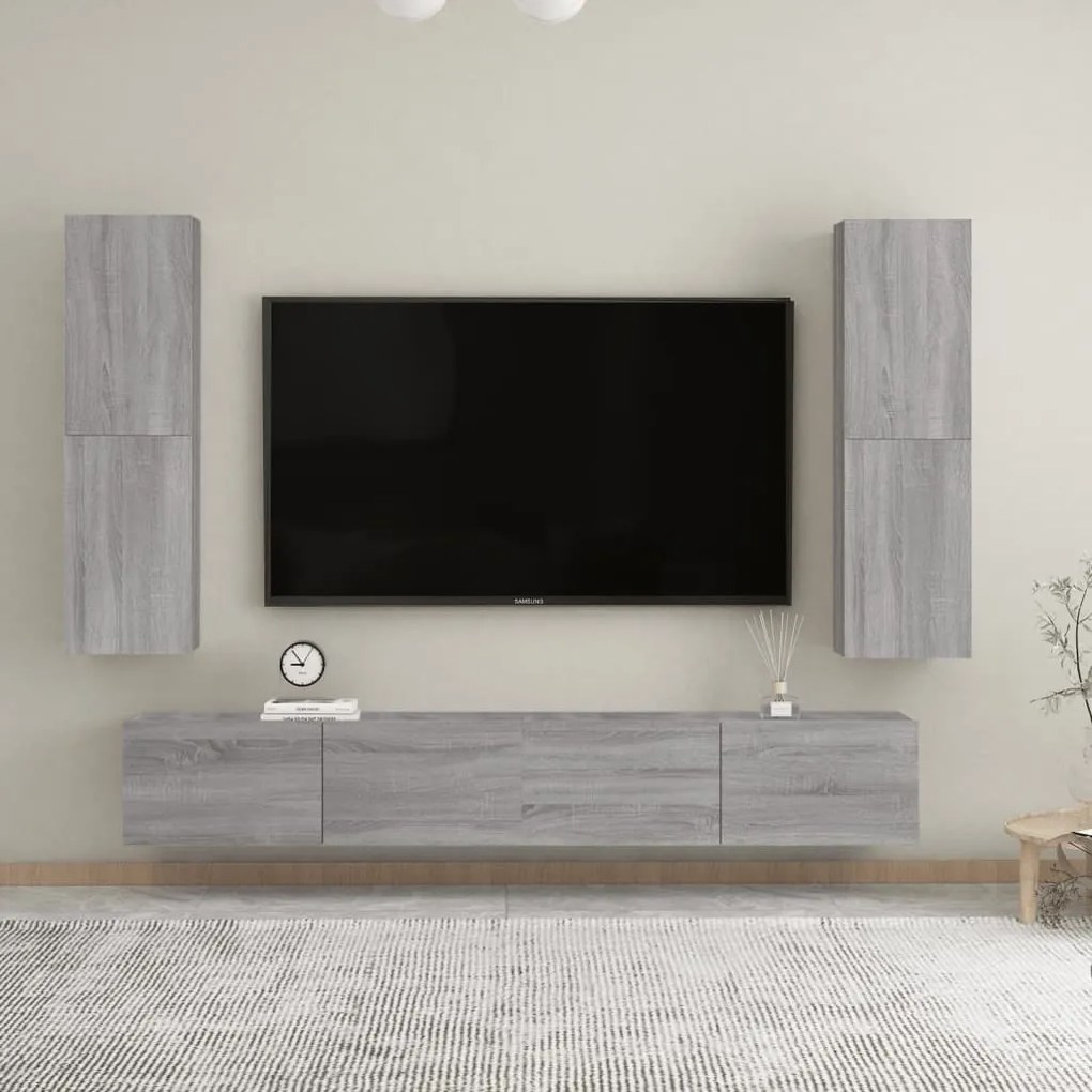 vidaXL Dulapuri TV montat pe perete, 2 buc., gri sonoma 30,5x30x110 cm