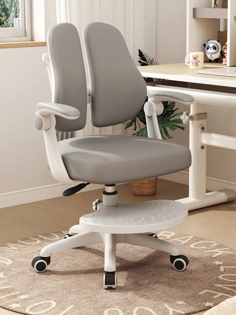 Scaun ergonomic pentru copii, spatar reglabil inaltime si adancime, suport picioare reglabil, rotativ, Gri
