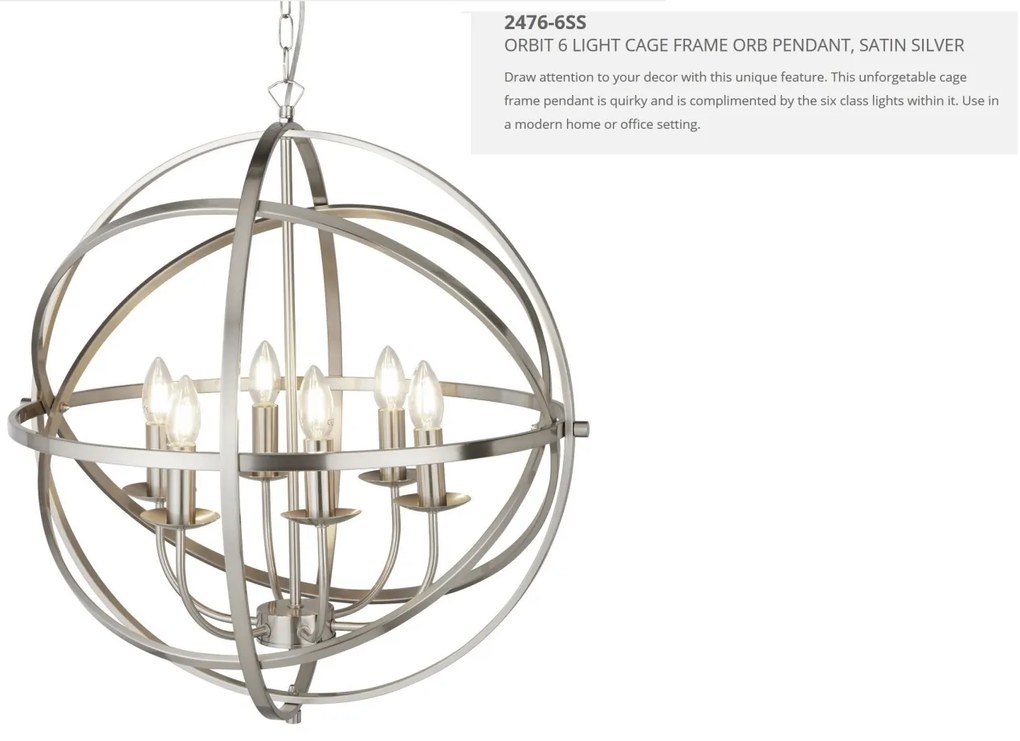Lustra suspendata stil traditional Orbit argintiu satin 2476-6SS SRT