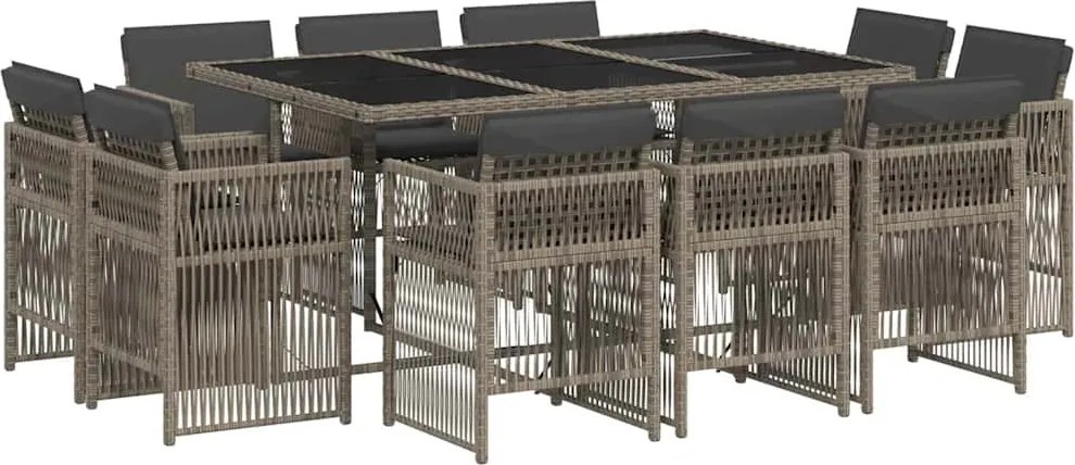 vidaXL Set mobilier de grădină cu perne, 11 piese, gri, poliratan