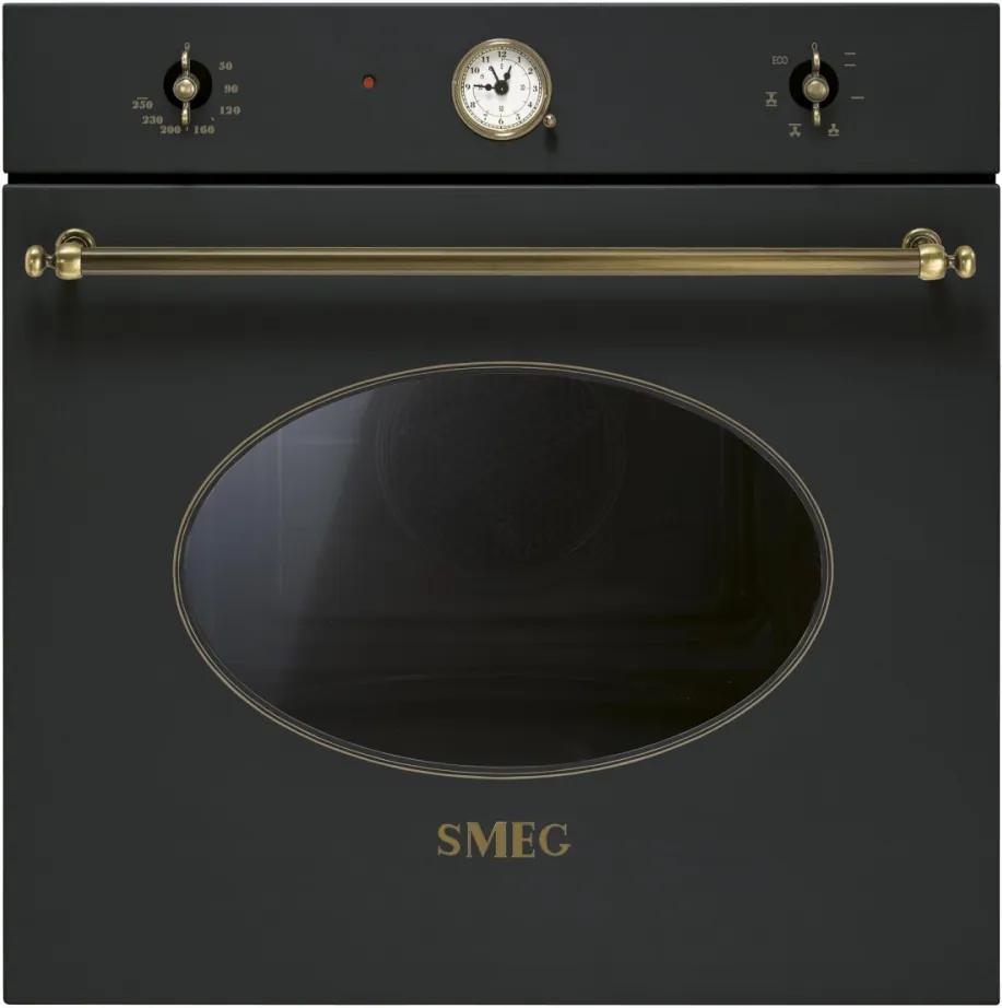 Cuptor incorporabil electric Smeg Colonial SF800AO, antracit cu estetica alama, 60 cm, retro