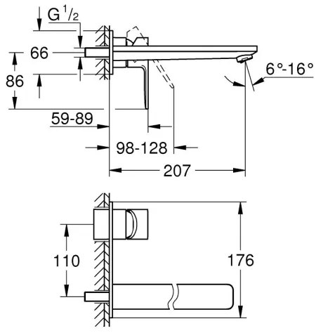 GROHE 23444001 - Baterie pentru lavoar cu două găuri LINEARE, 207 mm, crom lucios