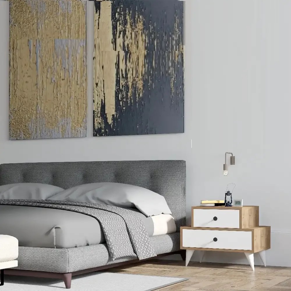 Noptiera Maura cu 2 sertar alb si nuc,63 cm