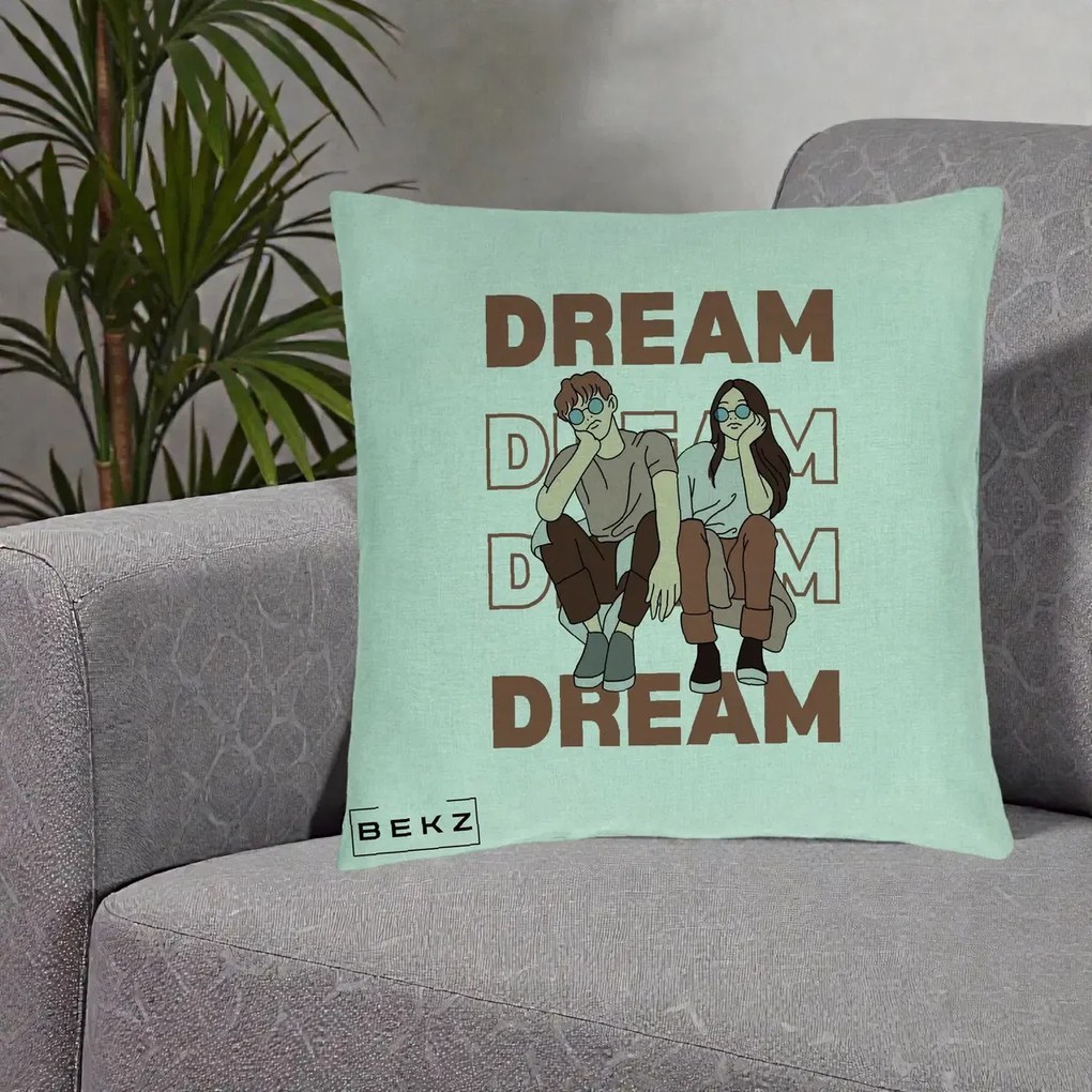 Perna Decorativa Dream Couple Aesthetic, 40x40 cm, Verde Menta, Husa Detasabila, Perna Inclusa, BEKZ®
