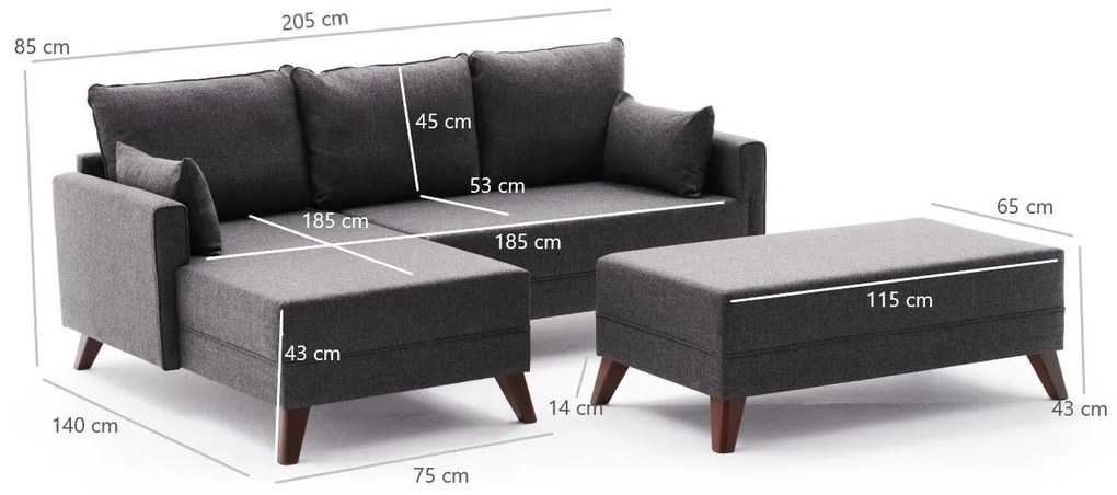 Canapea extensibilă de colț Bella Mini Corner Sofa Left - Anthracite