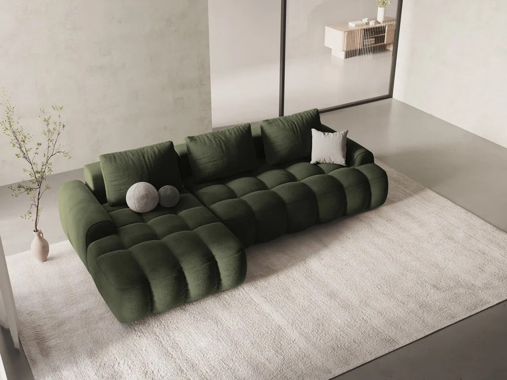 Coltar extensibil stanga 3 locuri, Linz, Cosmopolitan Design, 275x142x84 cm, catifea, verde