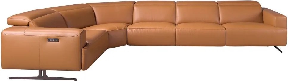 Coltar 5 locuri, Functia Relax, Sezlong Stanga, Cowhide maro