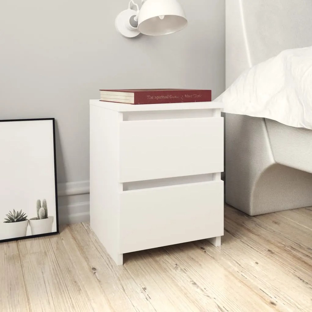 vidaXL Noptiere, 2 buc., alb, 30x30x40 cm, lemn prelucrat