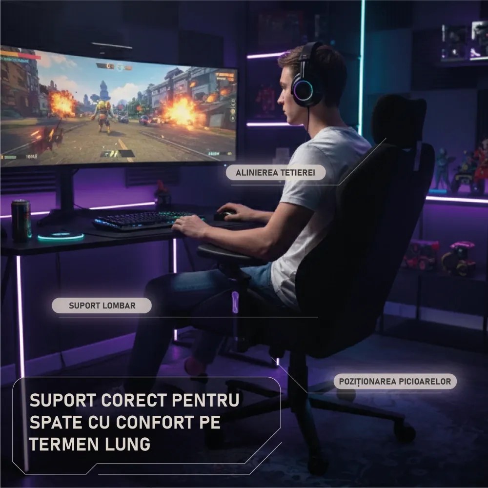 LUMINA X-Motion Plus – Ergonomie Avansată, Cotiere 5D, Textil, Negru