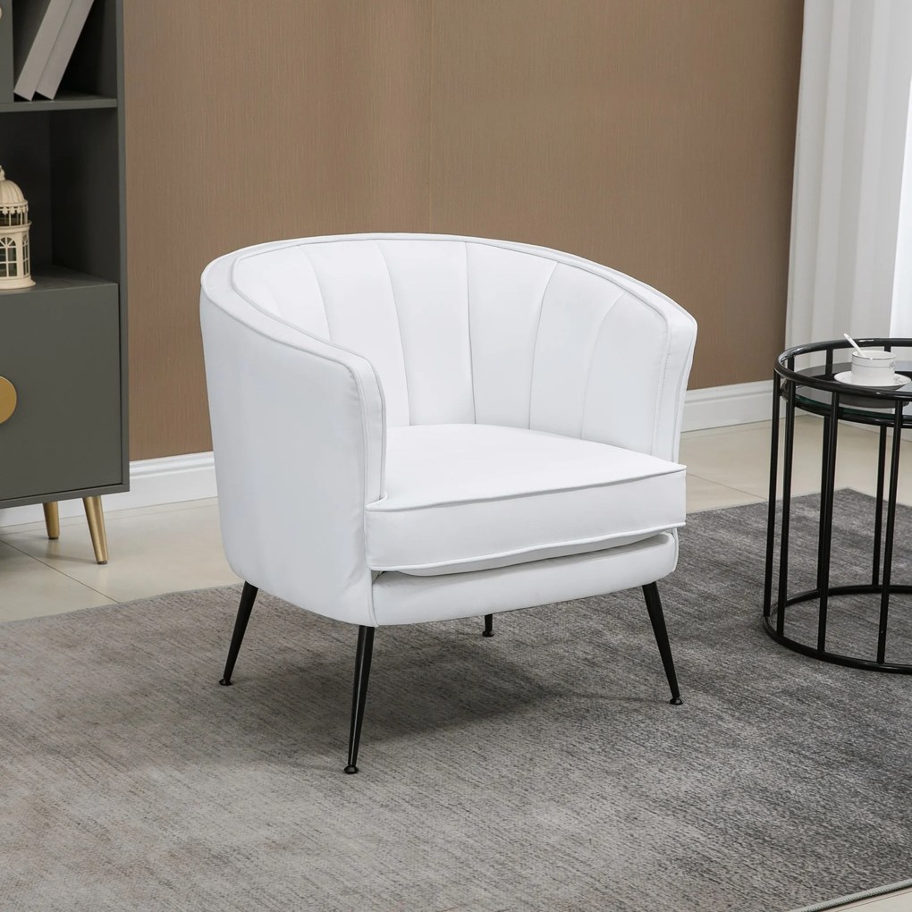 Fotoliu modern din piele artificiala cu picioare de otel HOMCOM, scaun decorativ tapitat, pentru sufragerie | Aosom RO