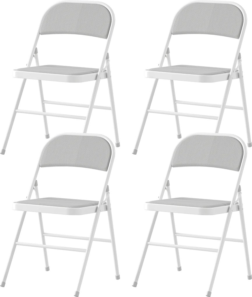 HOMCOM Set de 4 scaune pliabile scaune de sufragerie portabile cadru din oțel 45 x 46 x 78 cm alb | Aosom Romania