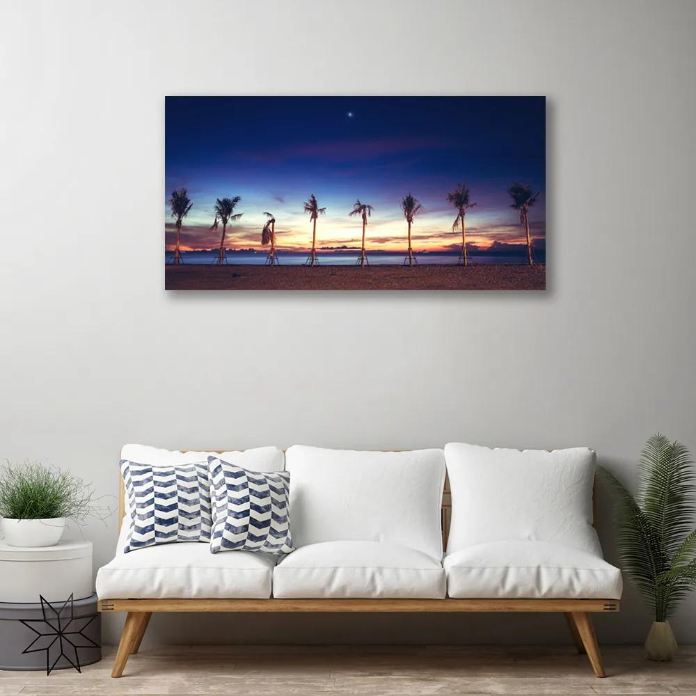 Tablou pe panza canvas Palm Trees Sea Beach Peisaj Maro Albastru