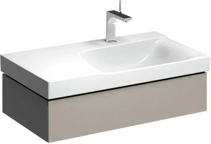 Dulap baza pentru lavoar cu blat suspendat sifon dreapta Geberit Xeno2 greige 1 sertar 88 cm