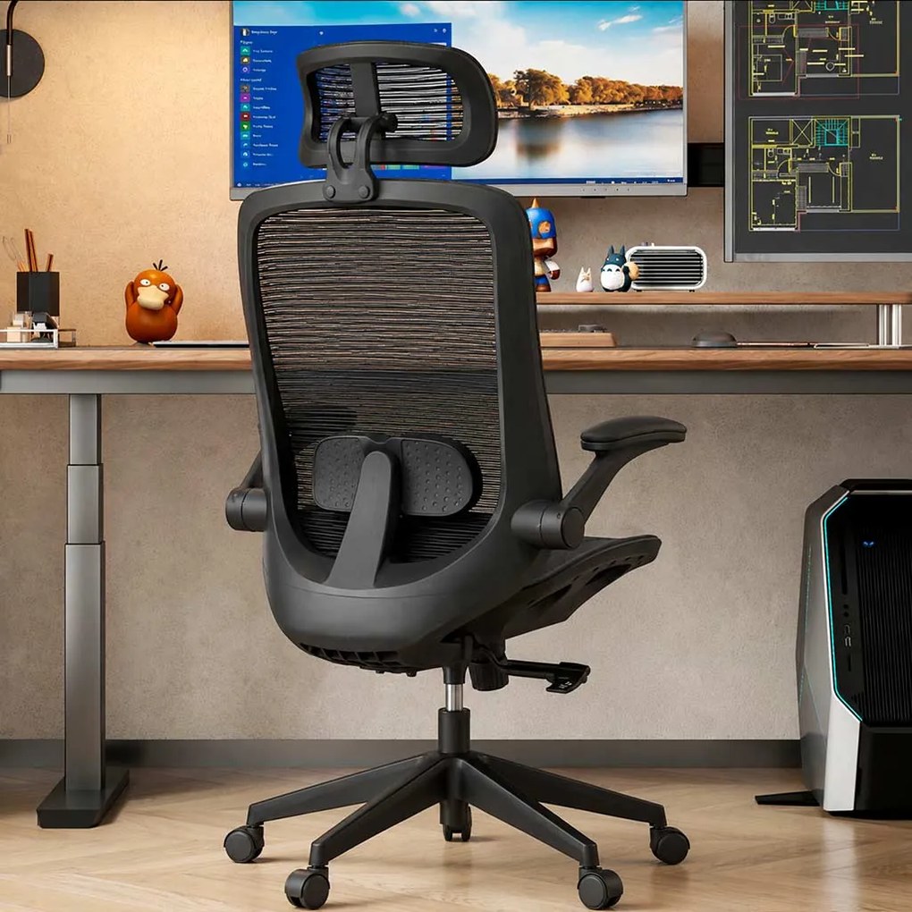 Scaun ergonomic SYYT 9509 negru, mesh complet și șezut reglabil