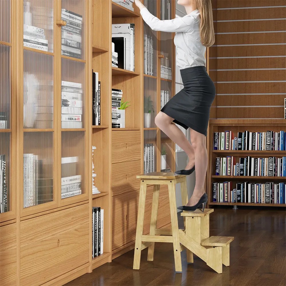 Scăunel pliabil cu 3 trepte, natur