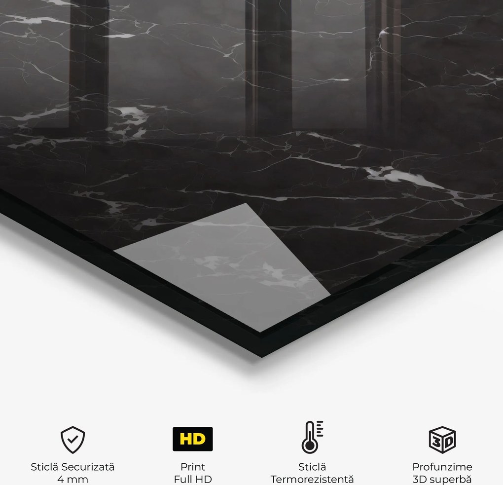 Panou Sticla Bucatarie, 60x150cm, Protectie aragaz, Antistropi, Termorezistent, Abstracte, Marble, Black Marble