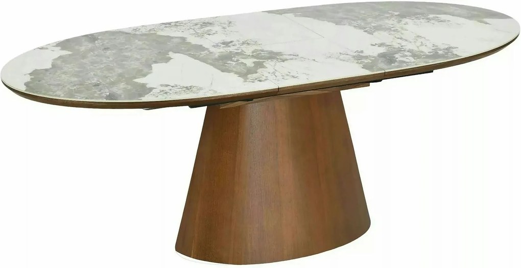 Masă extensibilă MAROCCO, alb/nuc, ceramică/furnir/MDF, 160–200x90x75