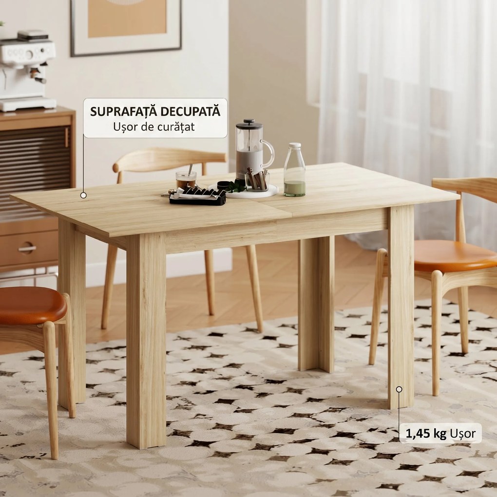 HOMCOM Masa extensibilă, 140-180 cm, finisaj lemn natural, pentru 6-8 persoane | Aosom Romania