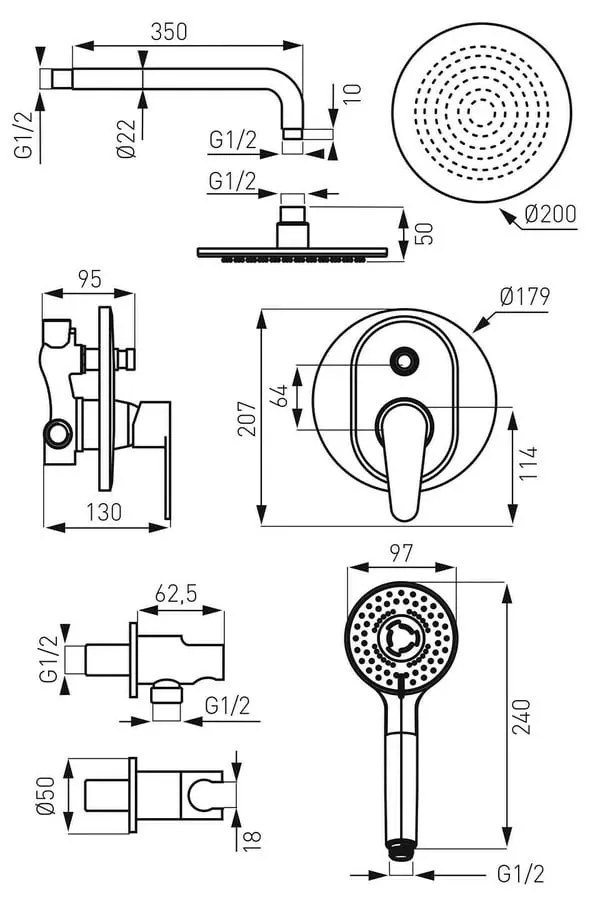 Sistem de dus incastrat Ferro Algeo crom - BAG7P-SET1-S