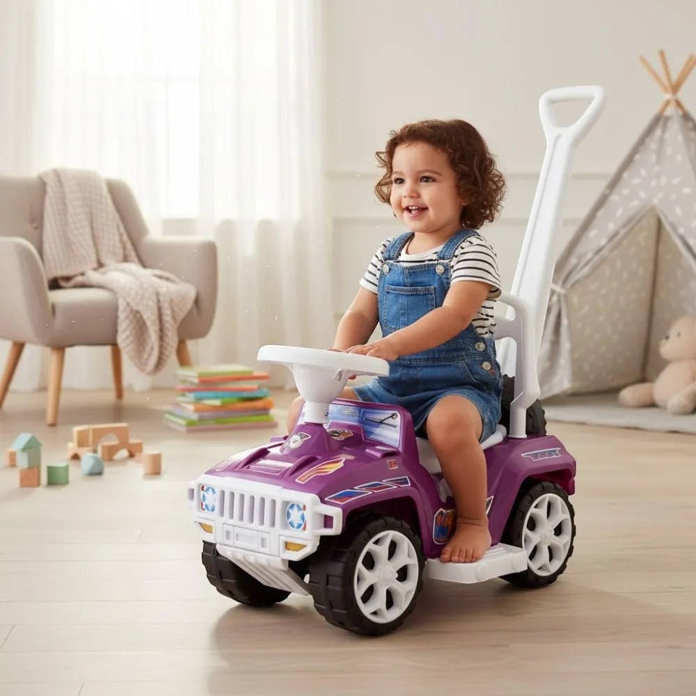 Masinuta copii si bebe NOVOKIDS™ My first SUV Car XXL , Lungime 85 cm, Maner de impins pentru parinti detasabil, Functie trotineta fara pedale,