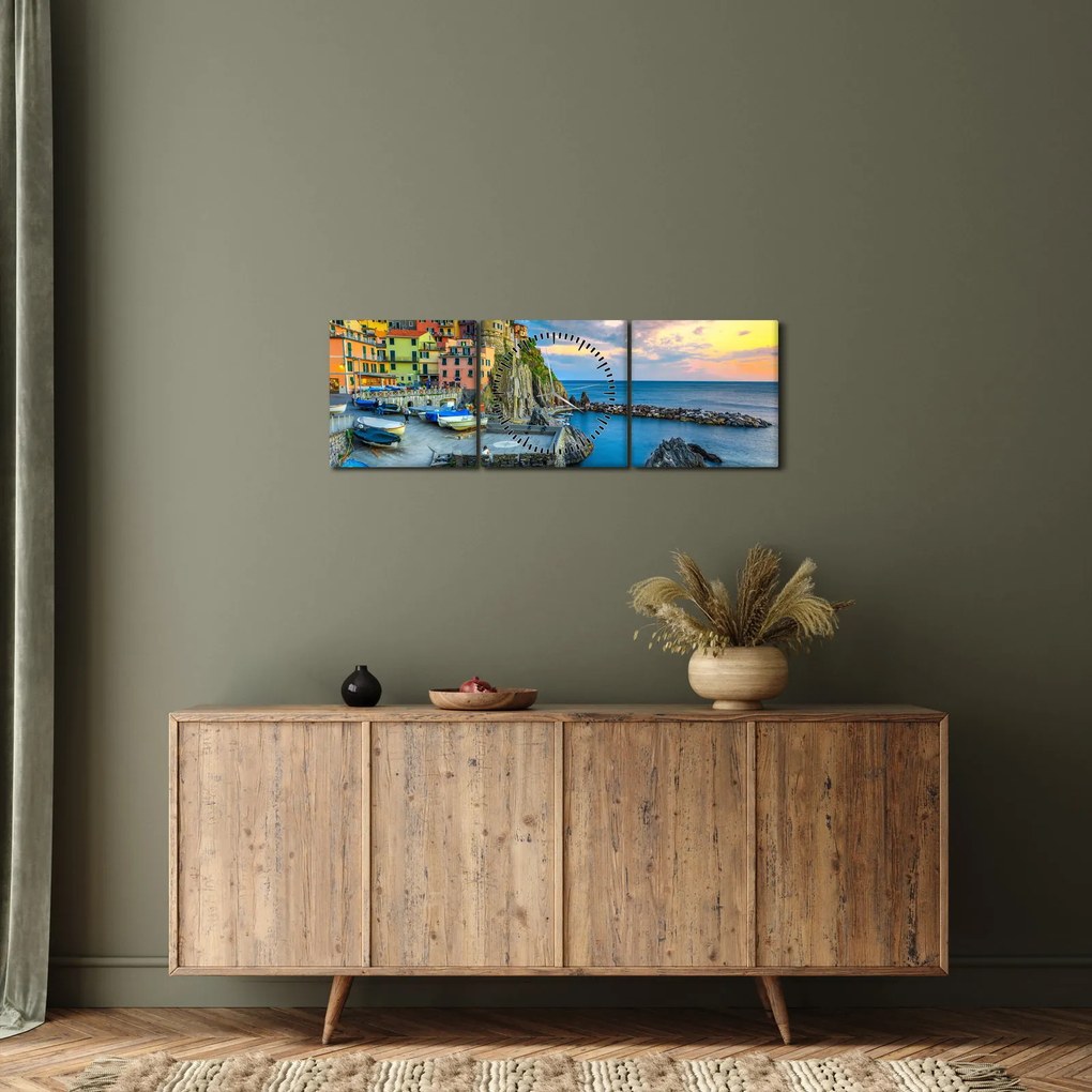 Tablou - Satul mediteranean (cu ceas) (90x30 cm)