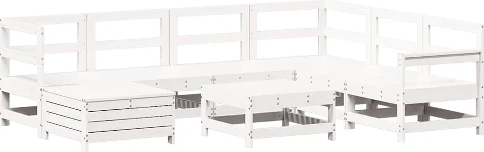 vidaXL Set canapea de grădină, 8 piese, alb, lemn masiv de pin