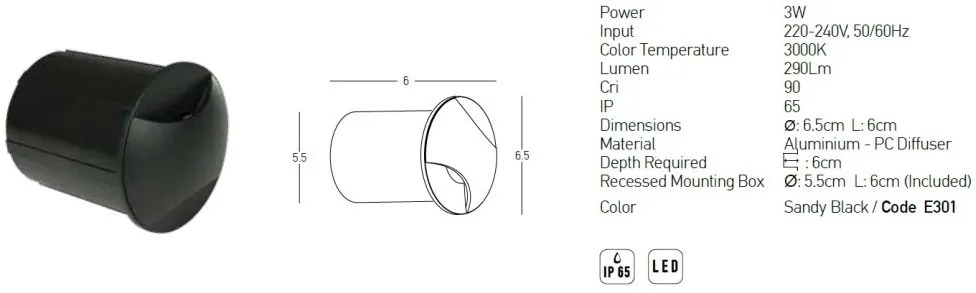 Spot LED incastrabil de exterior iluminat scari ambiental IP65 Evy B