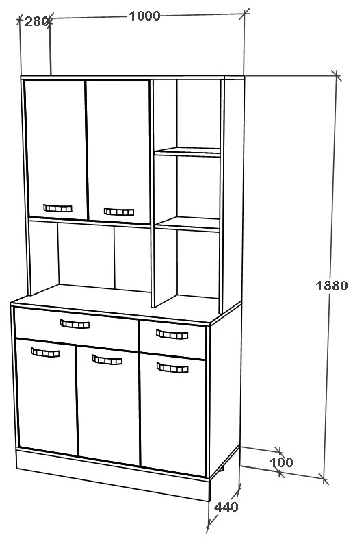 Bufet haaus Hugo, Antracit/Alb, 100 x 44 x 188 cm