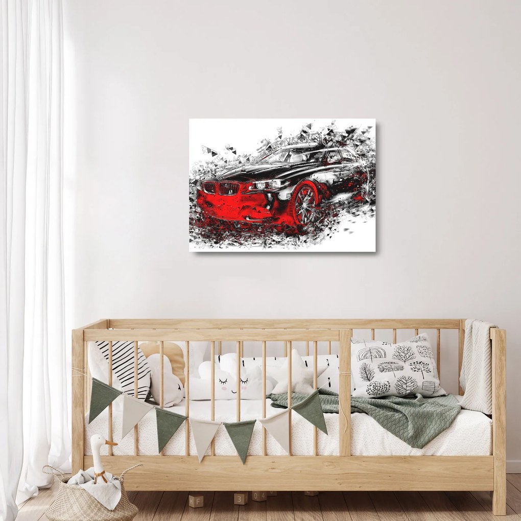 Tablou pe sticlă - Mașina pictată în acțiune (70x50 cm)