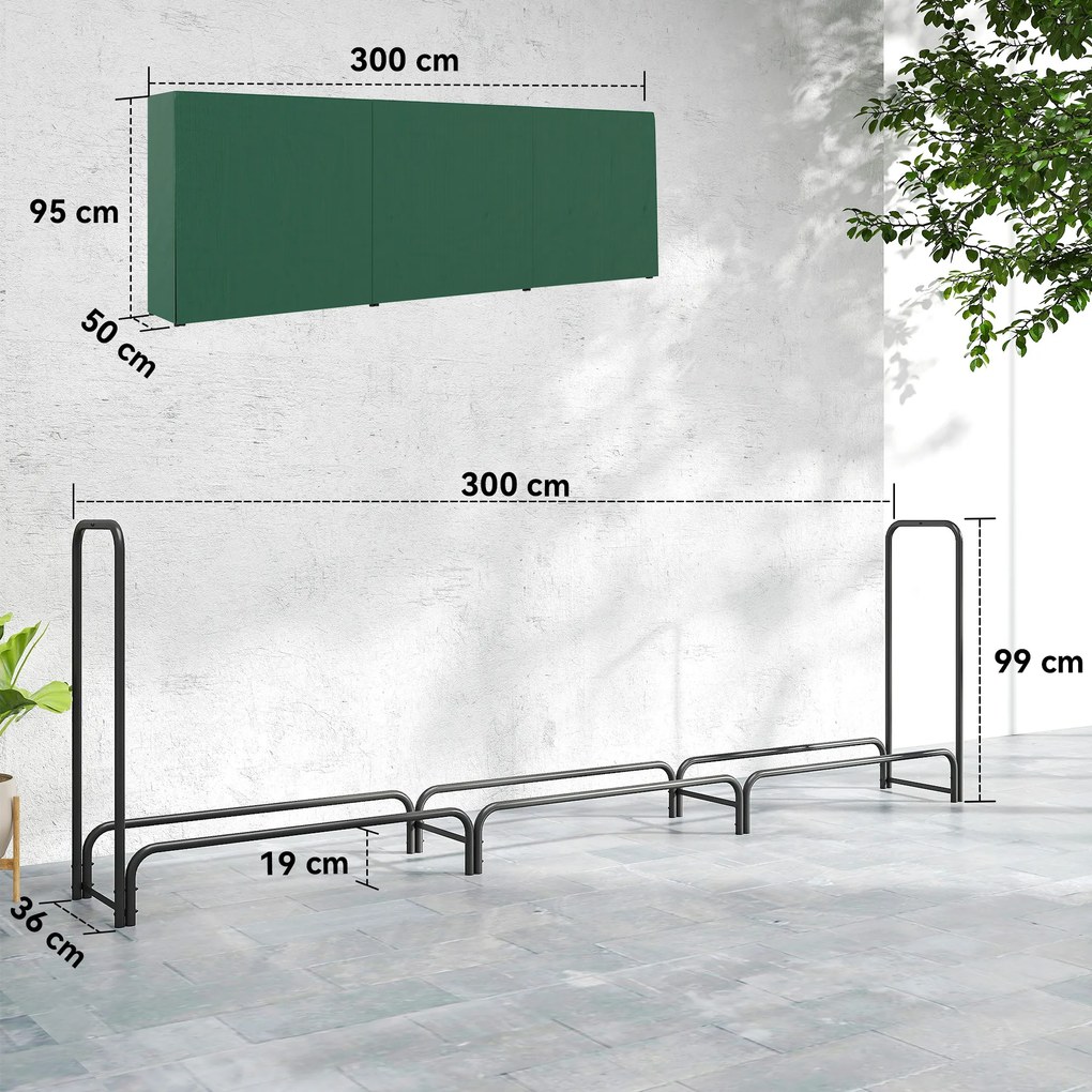 Outsunny Suport Lemne de 1m³ Reglabil cu Acoperire Impermeabilă 300x36x99 cm | Aosom Romania