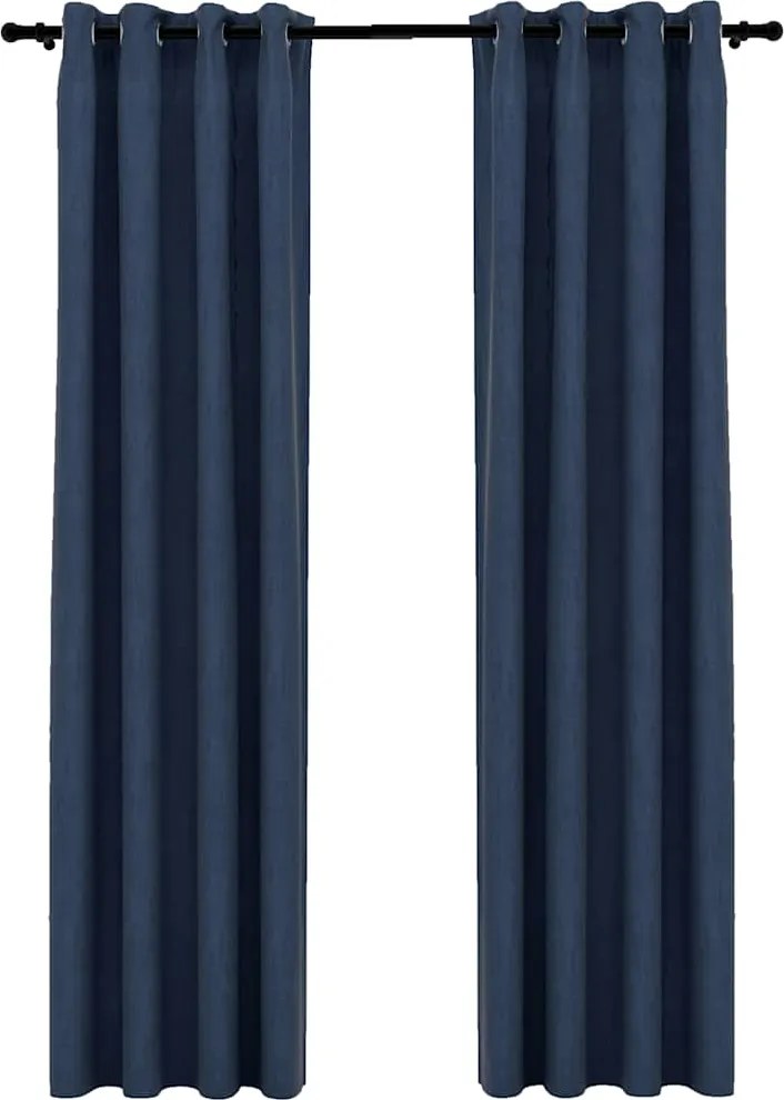 vidaXL Perdele opace aspect pânză cu ocheți 2 buc. albastru 140x225 cm