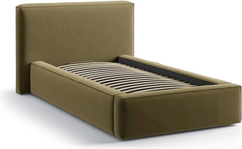 Pat verde tapițat cu spațiu de depozitare cu somieră 90x200 cm Jodie – Micadoni