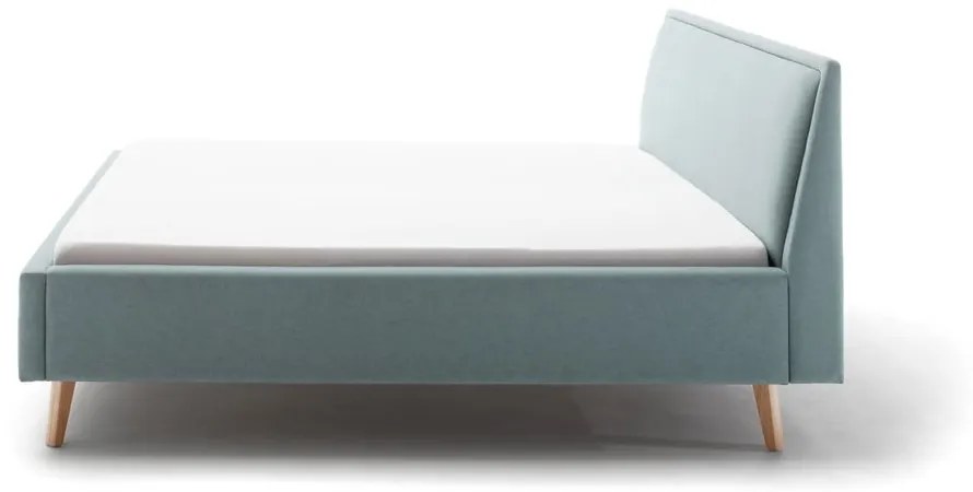 Pat matrimonial albastru/gri tapițat cu spațiu de depozitare cu somieră 160x200 cm Frieda – Meise Möbel