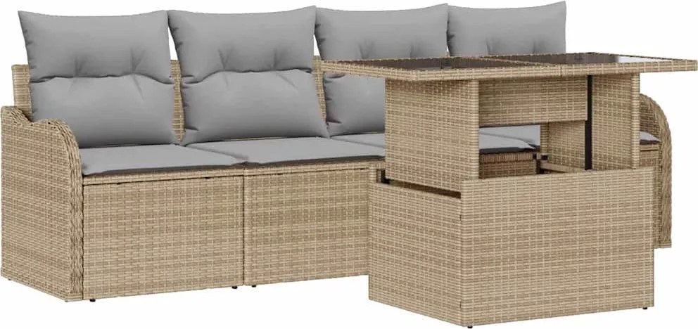 vidaXL Set de canapele pentru grădină cu pernă 5 pcs Bej Rattan poli