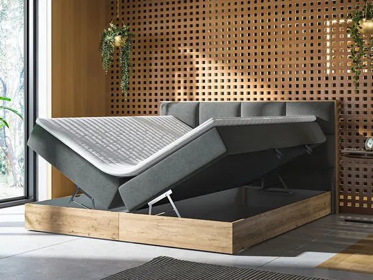 Pat matrimonial Boxspring 140 cm Bolondra (stejar craft auriu + soro 100). 1051073