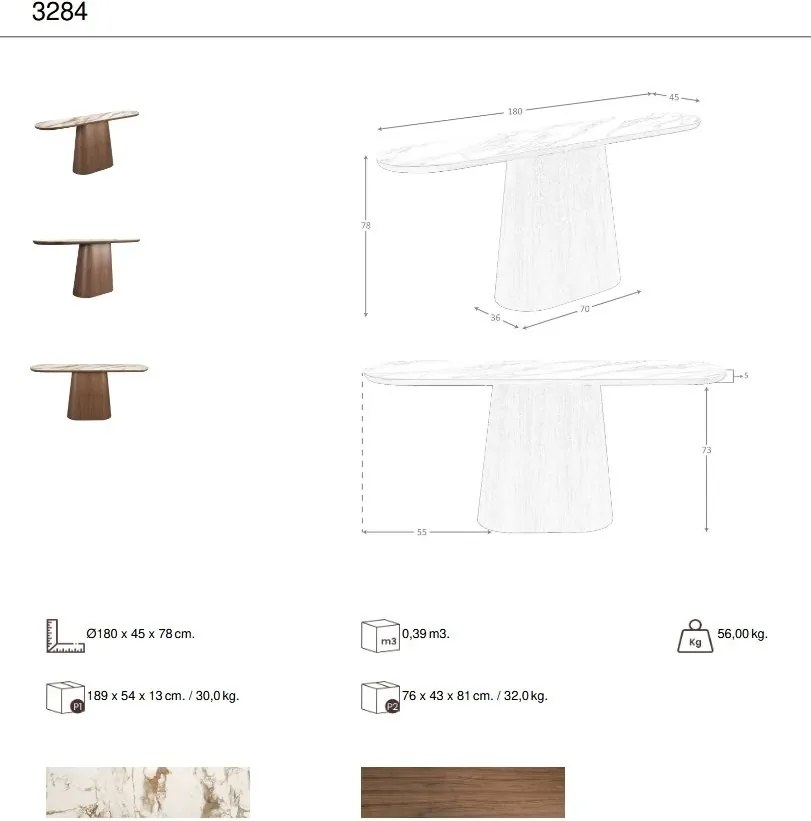 Consola cu blat din marmura portelanata Walnut 180x45cm