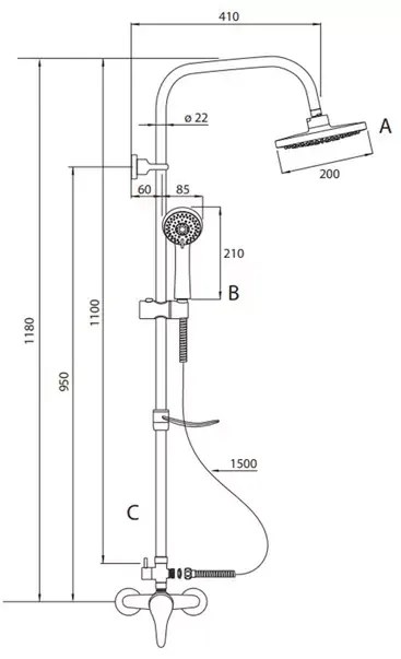 Coloana de dus cu baterie monocomanda Deante Joko Round