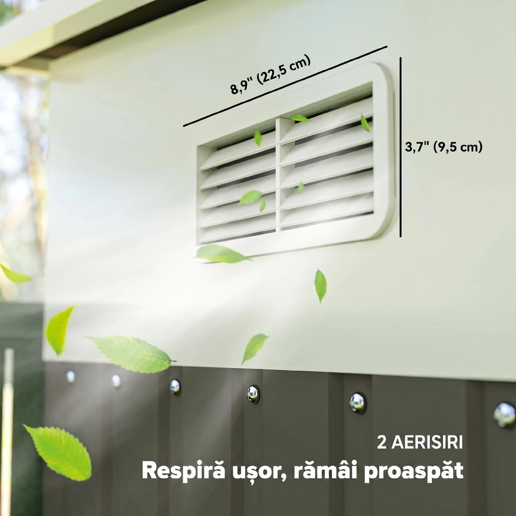 Outsunny Magazie de Grădină cu Ușă Glisantă din Oțel Zincat Gri | Aosom Romania