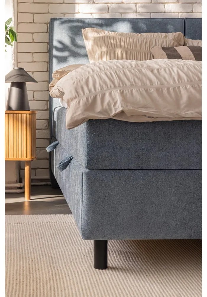 Pat boxspring albastru cu spațiu de depozitare 160x200 cm Elva Bold Line – Bonami Selection