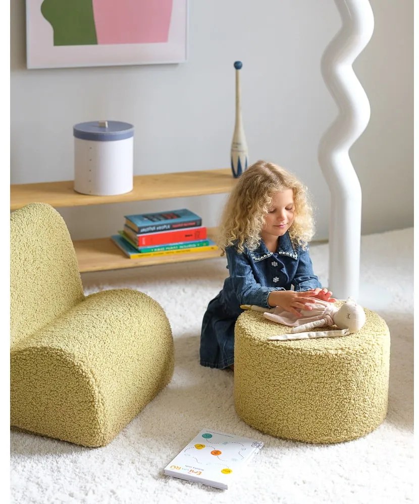 Puf de copii verde cu tapițerie din țesătură bouclé – Wigiwama